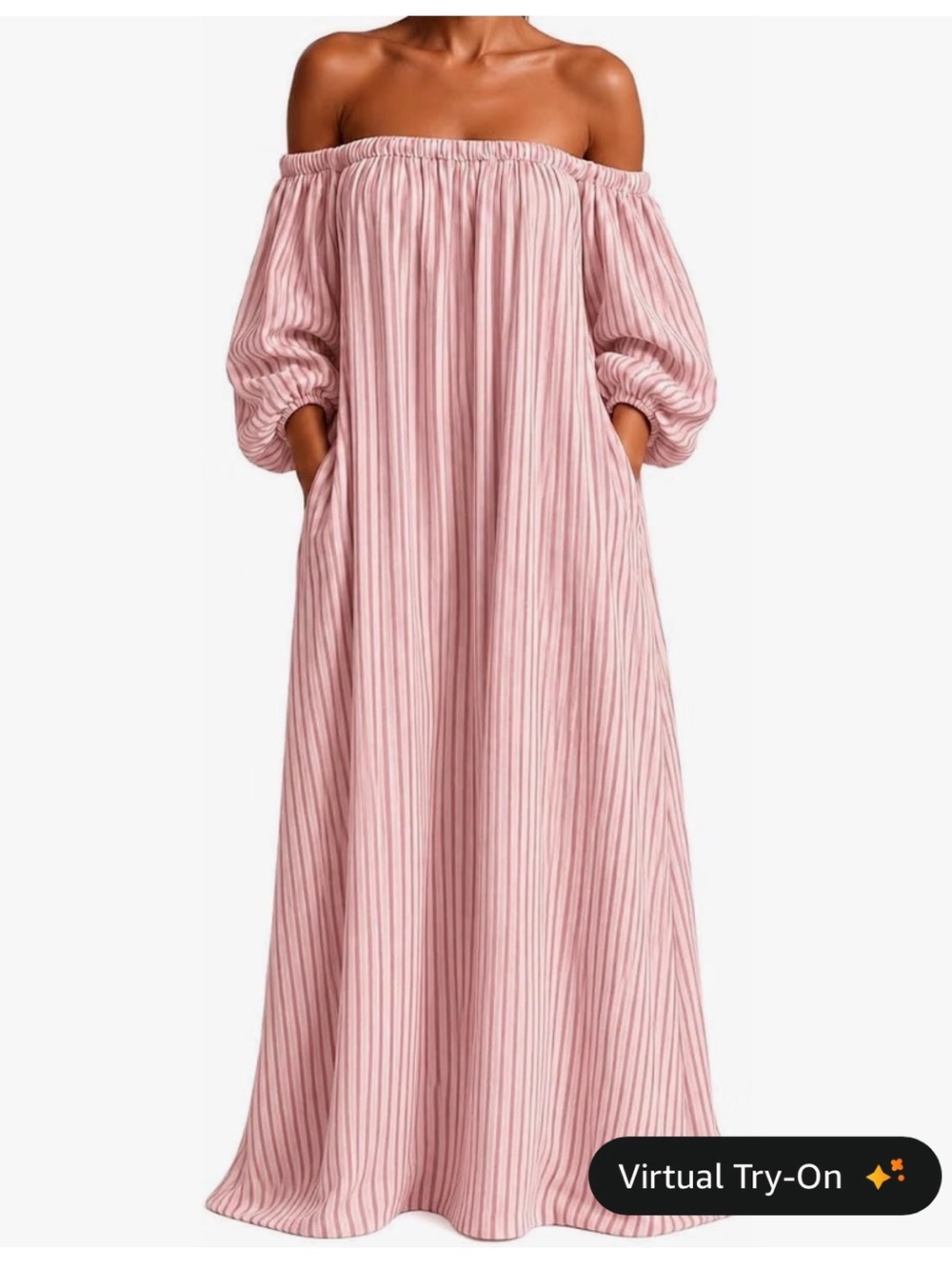 Light Pink Off-Shoulder Striped Maxi Dress